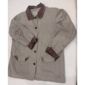 Vtg LL Bean XL Womens Barn Jacket Lined Canvas Chore Coat Corduroy Collar Green